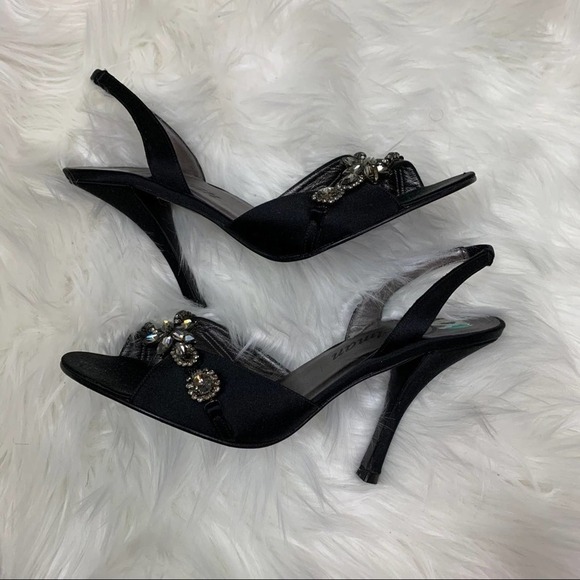 Delman Shoes - DELMAN black satin & crystal slingback heels 8